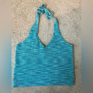 Forever 21 Knit Halter Crop Top Size Medium Heathered Blue
